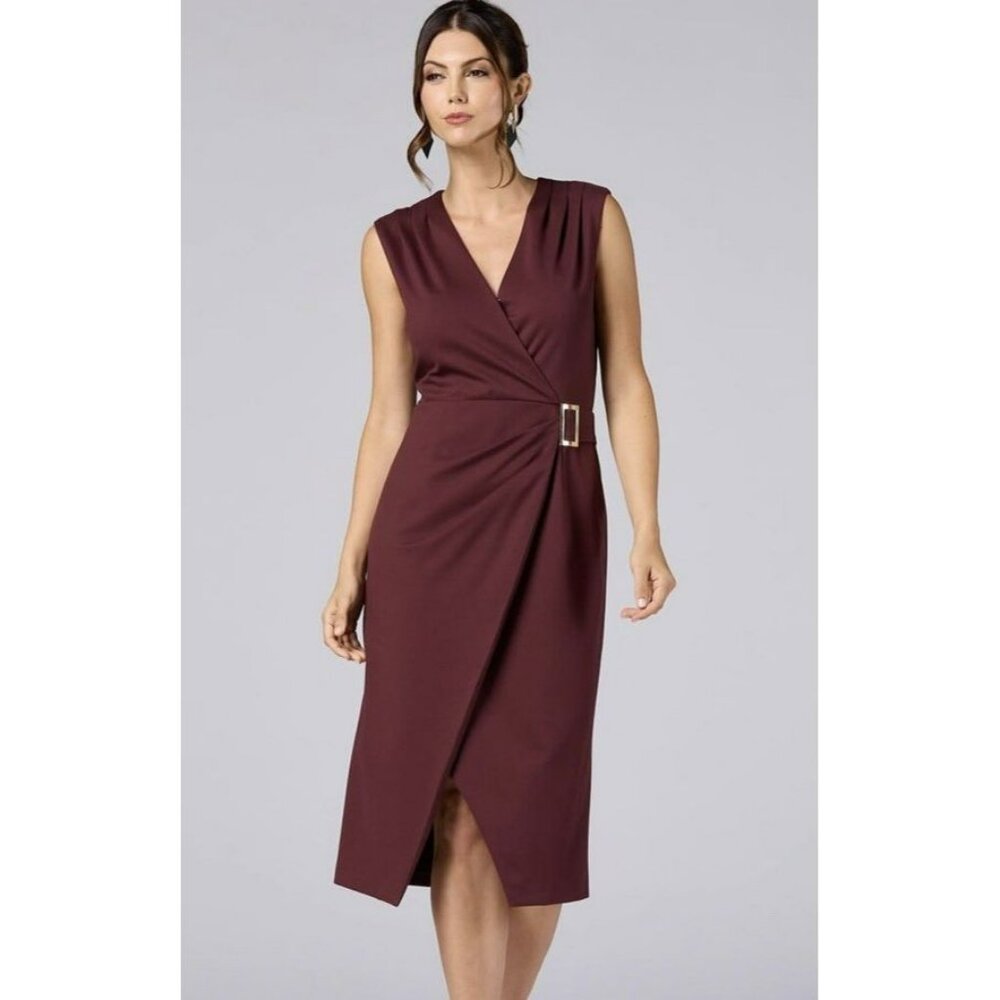 NEW Cache NWT Ponte Sheath Midi Sleeveless Dress In Chocolate Brown Size Medium